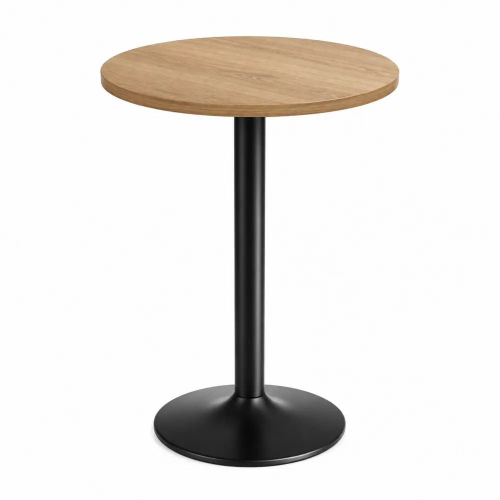 Table de bar ronde en MDF décor chêne et acier noir, Ø 60 × H 105 cm