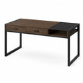Bureau rectangulaire en bois et acier avec 2 tiroirs et niche ouverte, brun noyer et noir, 120 × 60 × 75 cm