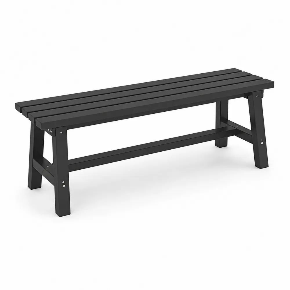 Banc de jardin rectangulaire sans dossier en acier noir, 120 × 35 × 45 cm