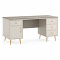 Bureau rectangulaire traditionnel en MDF et acier avec 4 tiroirs et 1 placard, beige gris et doré, 150 × 60 × 76 cm