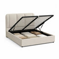 Lit coffre double 160 × 200 cm en polyester beige avec sommier à lattes relevable et cadre en acier noir