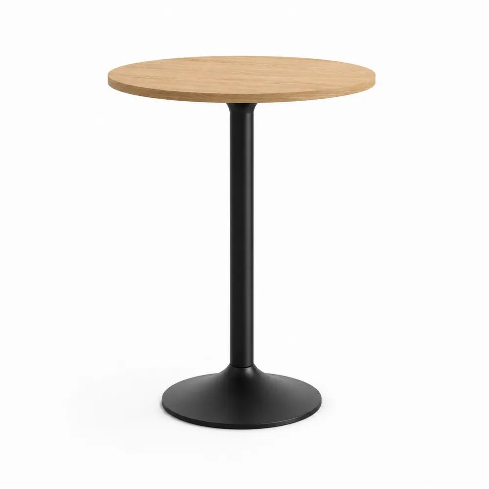 Table de bar ronde Ø 70 x H 105 cm en bois et métal, chêne naturel et noir