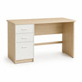 Bureau droit rectangulaire en bois avec 3 tiroirs, chêne clair et blanc, 120 × 60 × 75 cm
