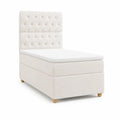Lit simple blanc 90 x 200 cm avec matelas et tête de lit capitonnée en similicuir PU, 210 x 96 x 140 cm