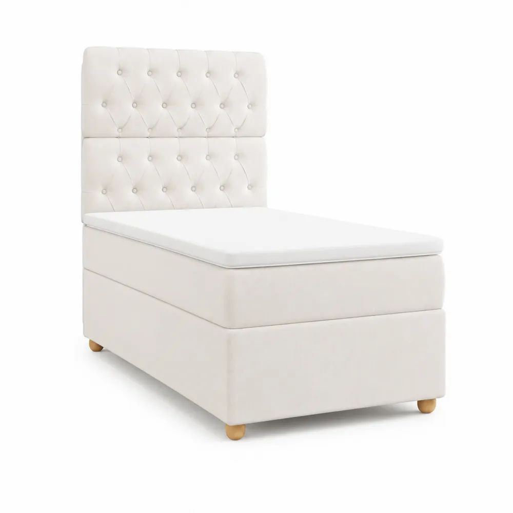 Lit simple blanc 90 x 200 cm avec matelas et tête de lit capitonnée en similicuir PU, 210 x 96 x 140 cm