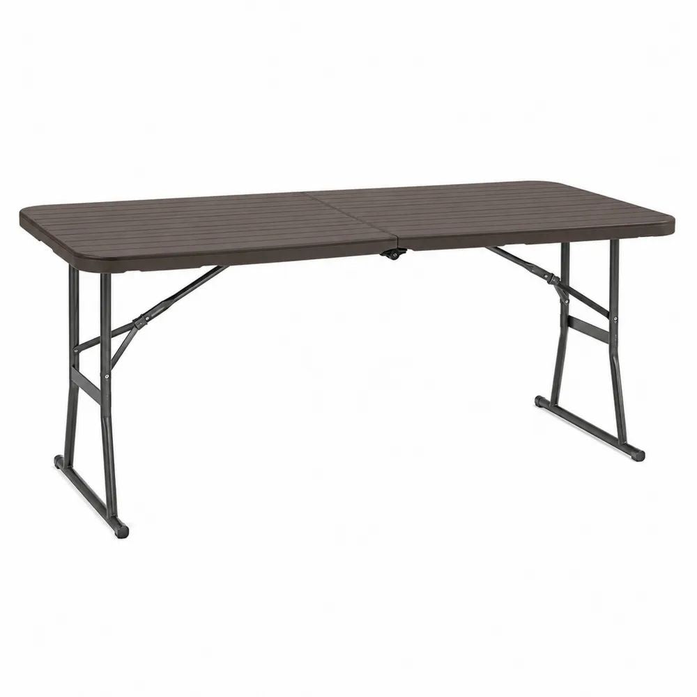 Table de jardin pliante rectangulaire en plastique et acier, marron foncé et noir, 180 × 75 × 74 cm