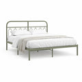 Lit double en acier vert olive avec sommier et tête de lit arrondie, couchage 160 × 200 cm, dimensions 207 × 166 × 110 cm