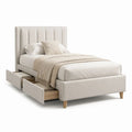 Lit double rembourré en polyester beige clair avec 2 tiroirs de rangement, couchage 160 × 200 cm