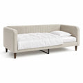 Lit banquette rectangulaire 1 place rembourré en polyester beige, couchage 90 × 190 cm, dimensions 209 × 101 × 86 cm