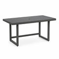 Table de jardin rectangulaire en rotin PE et acier avec plateau composite noir, 140 × 70 × 74 cm